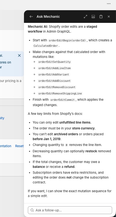 The Ask Mechanic panel open inside the Mechanic app