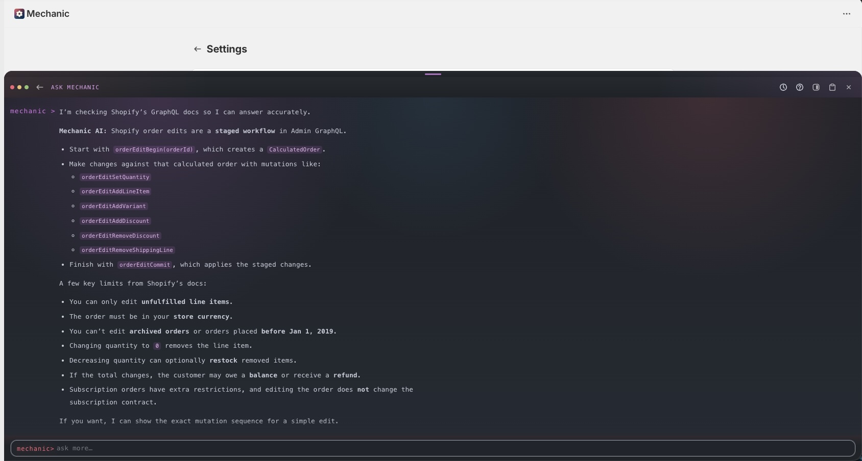 Ask Mechanic in full-screen view