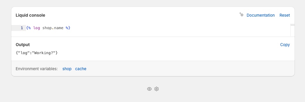 The Liquid console with a sample Liquid expression and its output